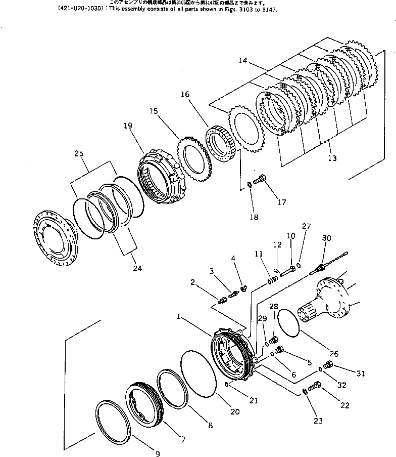 Схема запчастей Komatsu WA450-1 - ЗАДНИЕ ТОРМОЗА (С ЛИНИЯ ОХЛАЖД-Я ТОРМОЗОВ)(№-) ВЕДУЩ. ВАЛ¤ ДИФФЕРЕНЦ. И КОЛЕСА