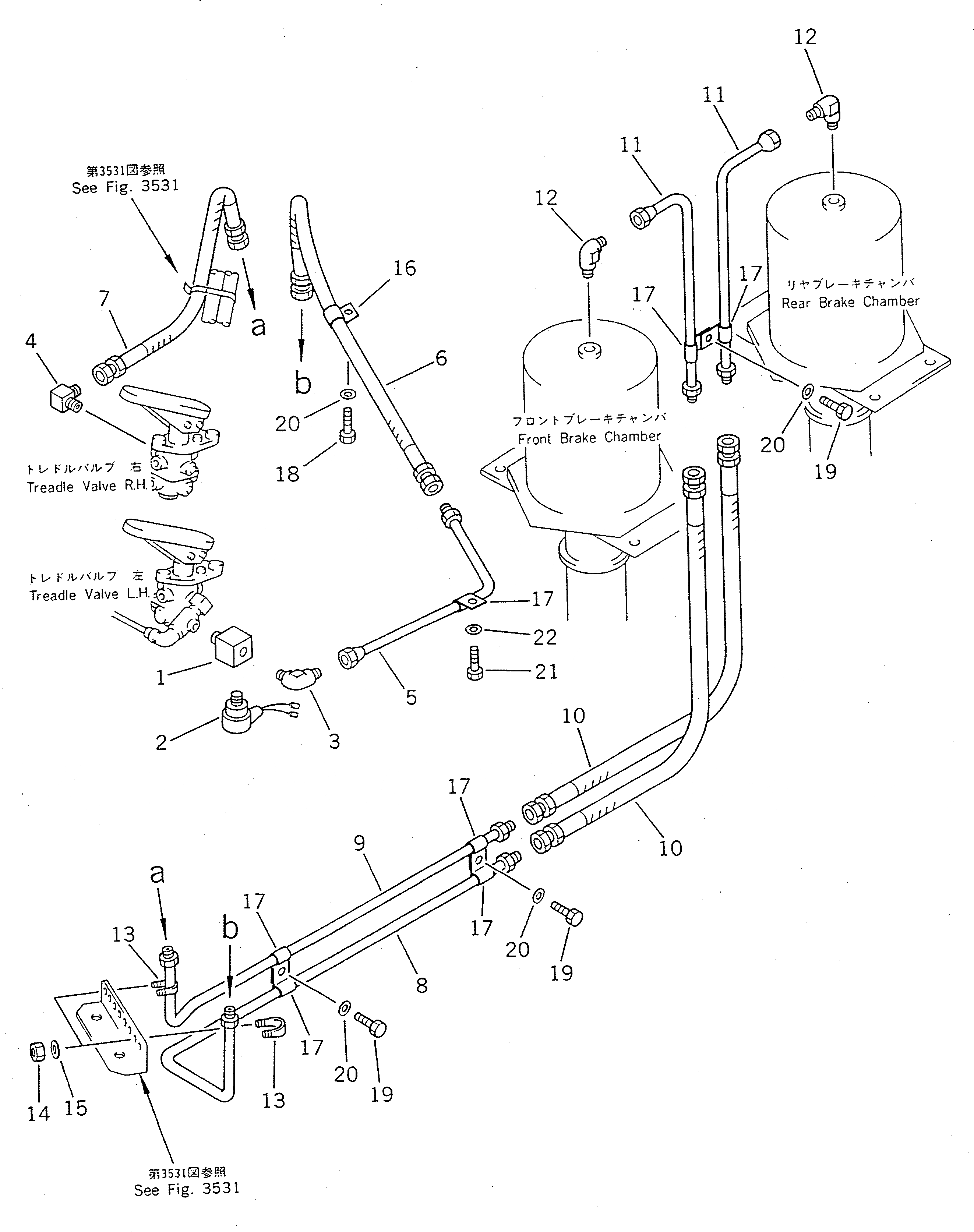 Схема запчастей Komatsu WA450-1 - ВОЗДУХОВОД (КЛАПАН ПЕДАЛИ - КАМЕРА)(№-9999) ВЕДУЩ. ВАЛ¤ ДИФФЕРЕНЦ. И КОЛЕСА