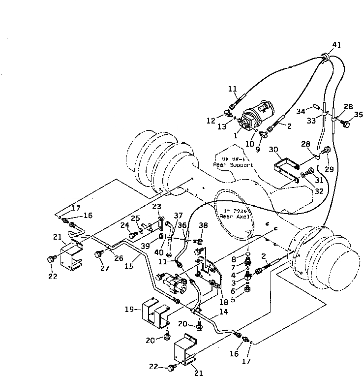 Схема запчастей Komatsu WA450-1 - ЛИНИЯ ОХЛАЖД-Я ТОРМОЗОВ (ЗАДН. ТОРМОЗН. ГИДРОЛИНИЯ)(№-) ВЕДУЩ. ВАЛ¤ ДИФФЕРЕНЦ. И КОЛЕСА