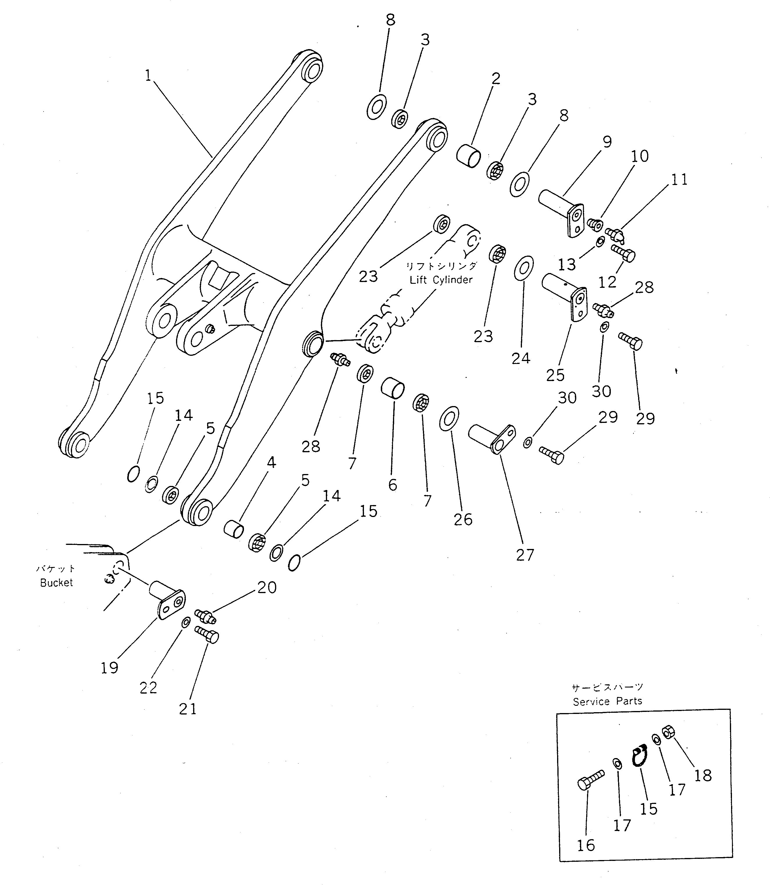 Схема запчастей Komatsu WA450-1 - РУКОЯТЬ РАБОЧЕЕ ОБОРУДОВАНИЕ