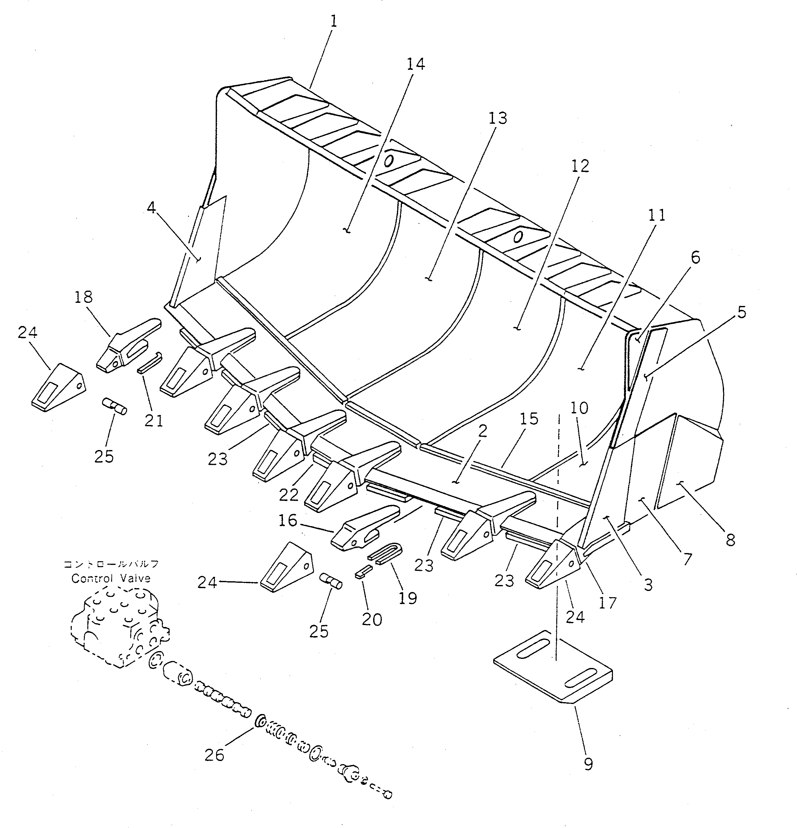 Схема запчастей Komatsu WA450-1 - УСИЛ. КОВШ¤ V-ОБРАЗН КРОМКА¤ .M (С ЗУБЬЯМИ) РАБОЧЕЕ ОБОРУДОВАНИЕ