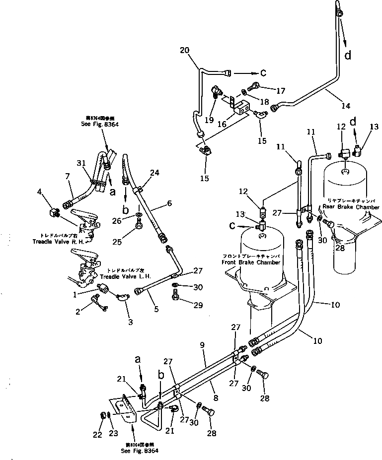 Схема запчастей Komatsu WA450-1 - ВОЗДУХОВОД (КЛАПАН ПЕДАЛИ - КАМЕРА) (TBG/ABE СПЕЦ-Я.)(№-9999) СПЕЦ. APPLICATION ЧАСТИ
