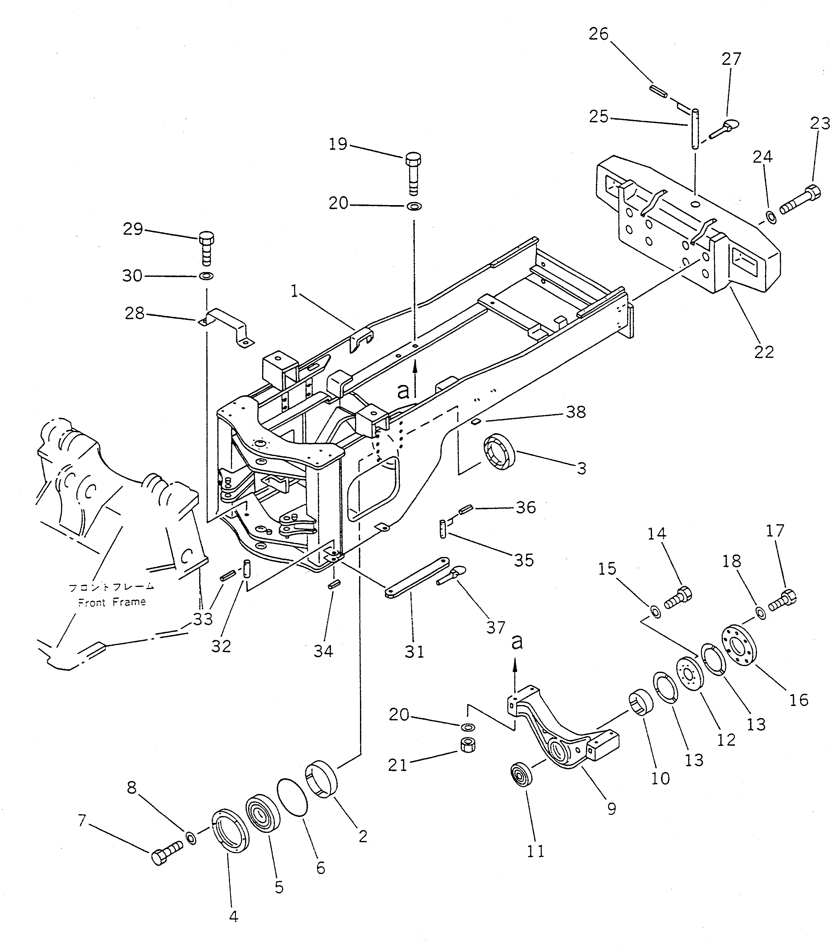 Схема запчастей Komatsu WA450-1 - ЗАДН. РАМА(№-) РАМА И ЧАСТИ КОРПУСА