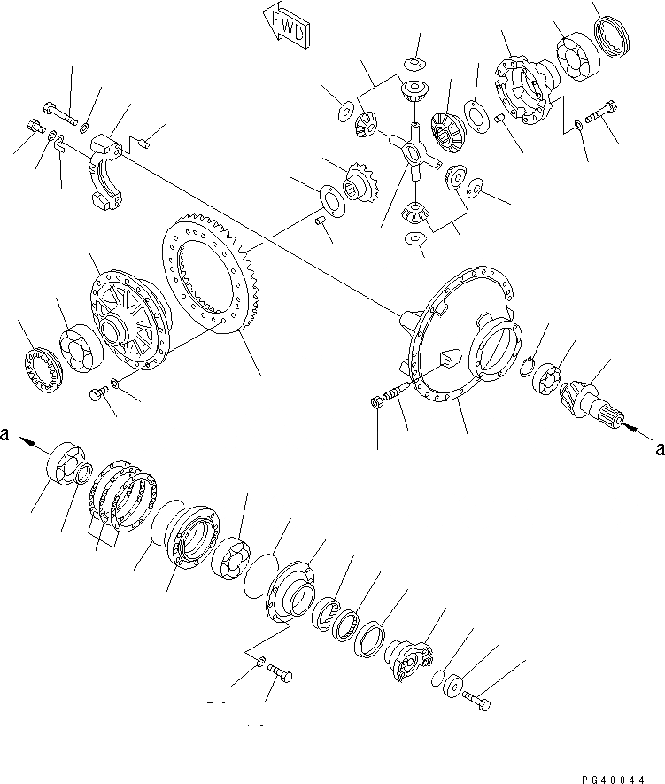 Схема запчастей Komatsu WA450-3 - ПЕРЕДНИЙ ДИФФЕРЕНЦИАЛ ВЕДУЩ. ВАЛ¤ ДИФФЕРЕНЦ. И КОЛЕСА