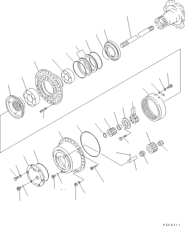 Схема запчастей Komatsu WA450-3 - ЗАДН. КОНЕЧНАЯ ПЕРЕДАЧА ВЕДУЩ. ВАЛ¤ ДИФФЕРЕНЦ. И КОЛЕСА