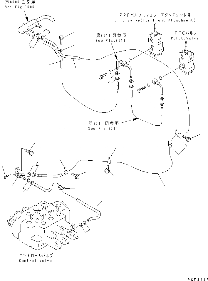 Схема запчастей Komatsu WA450-3 - ГИДРОЛИНИЯ (ЛИНИЯ КЛАПАНА PPC) (/) (ВОЗВРАТН. ЛИНИЯ) (/) УПРАВЛ-Е РАБОЧИМ ОБОРУДОВАНИЕМ