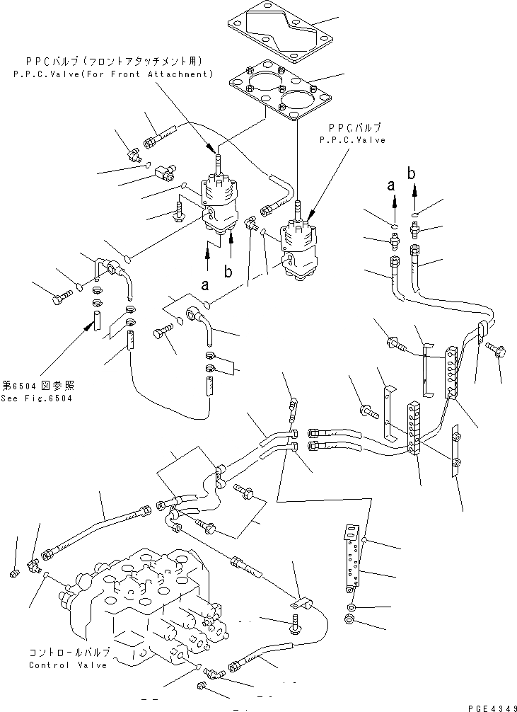 Схема запчастей Komatsu WA450-3 - ГИДРОЛИНИЯ (ЛИНИЯ КЛАПАНА PPC) (С ПЕРЕДН. НАВЕСН. ОБОРУД)   (С 3-Х СЕКЦ. КОНТР. КЛАПАНОМ) УПРАВЛ-Е РАБОЧИМ ОБОРУДОВАНИЕМ