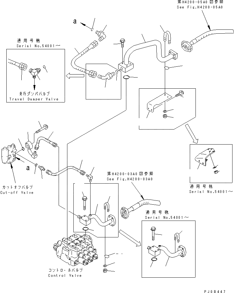 Схема запчастей Komatsu WA450-3 - ГИДРОЛИНИЯ (ВОЗВРАТНАЯ ЛИНИЯ КОНТРОЛЬНОГО И ОТСЕКАЮЩЕГО КЛАПАНОВ)     (С 3-Х СЕКЦИОНН. КЛАПАН) (ТУННЕЛЬН. СПЕЦ-Я.)(№-) ГИДРАВЛИКА