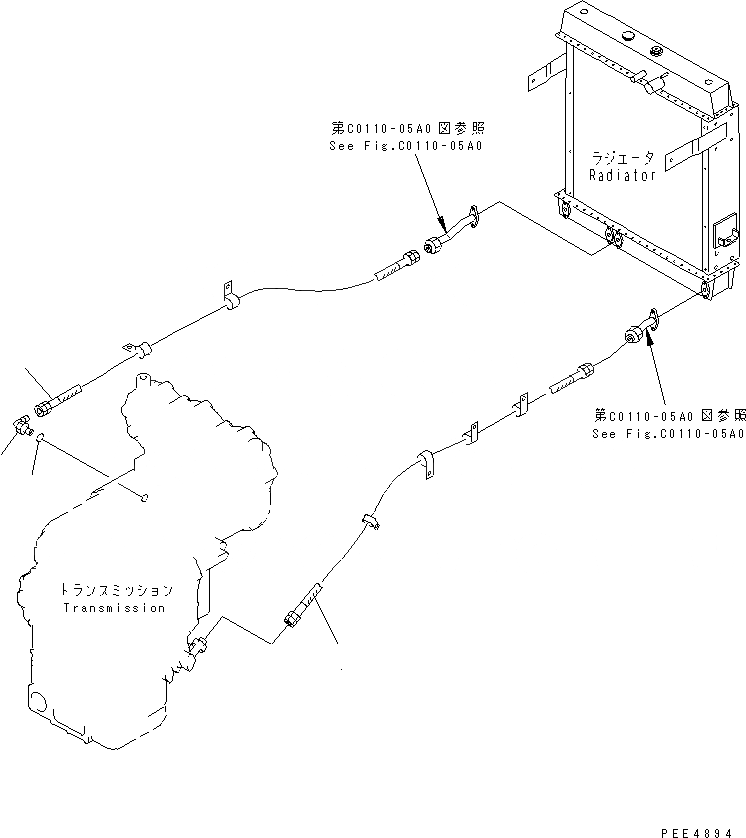 Схема запчастей Komatsu WA450-3A-TN - ГИДРОТРАНСФОРМАТОР И ТРАНСМИССИЯ (ТРУБКИ МАСЛООХЛАДИТЕЛЯ) ТРАНСМИССИЯ