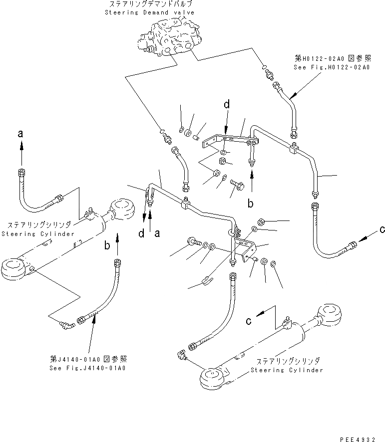 Схема запчастей Komatsu WA450-3A-TN - ГИДРОЛИНИЯ РУЛЕВОГО УПРАВЛЕНИЯ (КРЕПЛЕНИЕ ЛИНИИ ЦИЛИНДРА РУЛЕВ. УПР-Я) ГИДРАВЛИКА