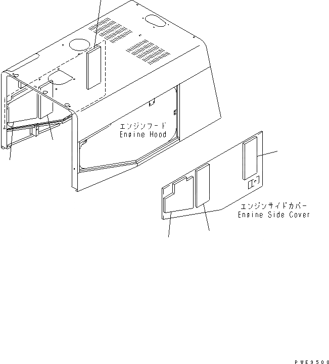 Схема запчастей Komatsu WA450-3-H - ДВЕРЦЫ КАПОТА(№-) ЧАСТИ КОРПУСА