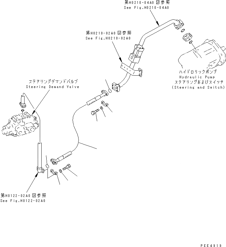 Схема запчастей Komatsu WA450-3A - ГИДРОЛИНИЯ (ПАТРУБКИ НАСОСА УПРАВЛЕНИЯ) ГИДРАВЛИКА