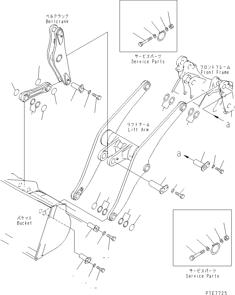 Схема запчастей Komatsu WA450-3A - РУКОЯТЬ И КОЛЕНЧАТЫЙ РЫЧАГ (ЭЛЕМЕНТЫ КРЕПЛЕНИЯ) (С АВТОМАТИЧ. СМАЗКОЙ) РАБОЧЕЕ ОБОРУДОВАНИЕ