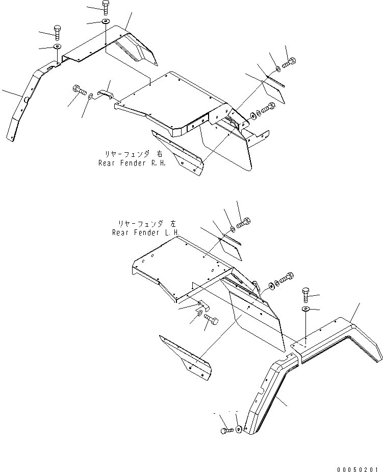 Схема запчастей Komatsu WA450-6 - ЗАДН. КРЫЛО (РЕЗИН. И COVER) ЧАСТИ КОРПУСА