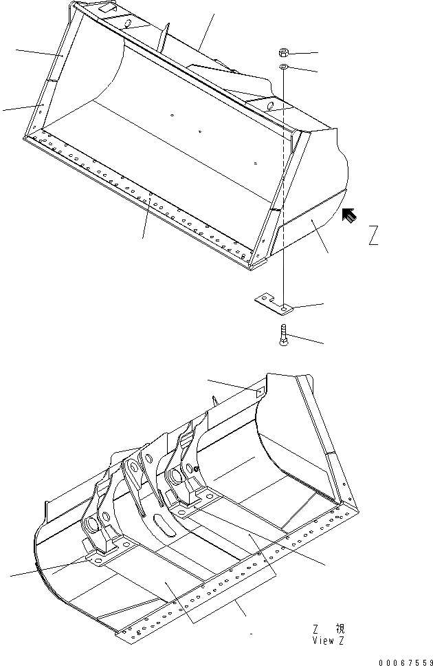 Схема запчастей Komatsu WA450-6 - КОВШ (.M) (С РЕЖУЩ. КРОМКОЙ НА БОЛТАХ .M) (ДЛЯ СЫПУЧ. МАТЕР.) (ЗУБЬЯLESS) РАБОЧЕЕ ОБОРУДОВАНИЕ