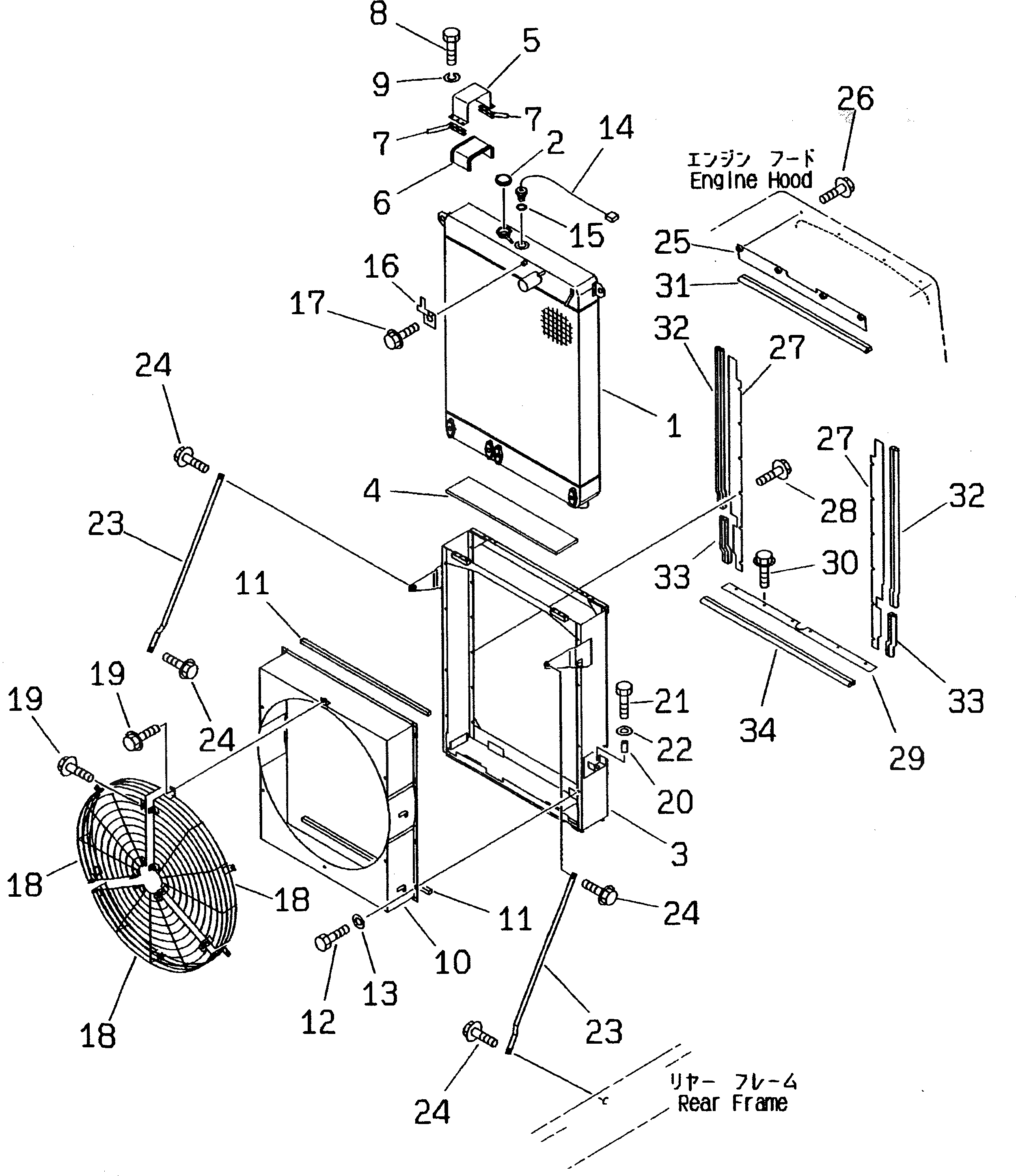 Схема запчастей Komatsu WA450-3-X - РАДИАТОР(№-) КОМПОНЕНТЫ ДВИГАТЕЛЯ И ЭЛЕКТРИКА