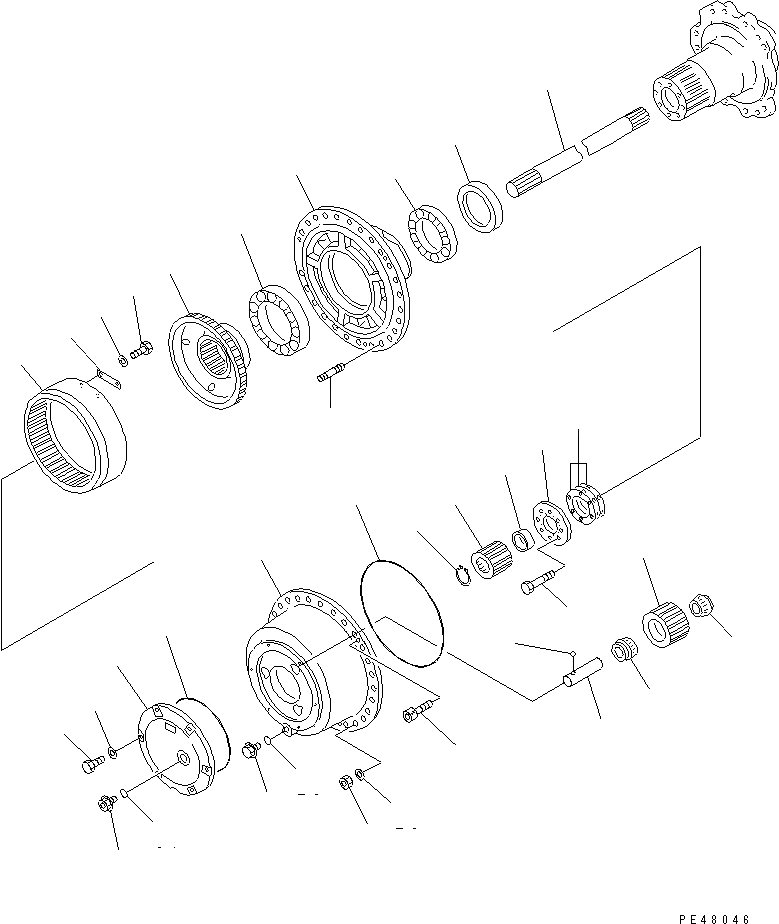 Схема запчастей Komatsu WA450-3-X - ЗАДН. КОНЕЧНАЯ ПЕРЕДАЧА(№-) ВЕДУЩ. ВАЛ¤ ДИФФЕРЕНЦ. И КОЛЕСА