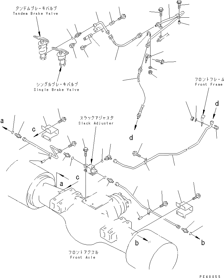 Схема запчастей Komatsu WA450-3-X - ТОРМОЗ. МАСЛОПРОВОДЯЩАЯ ЛИНИЯ (ПЕРЕДН ТОРМОЗН. ГИДРОЛИНИЯ)(№-) ВЕДУЩ. ВАЛ¤ ДИФФЕРЕНЦ. И КОЛЕСА