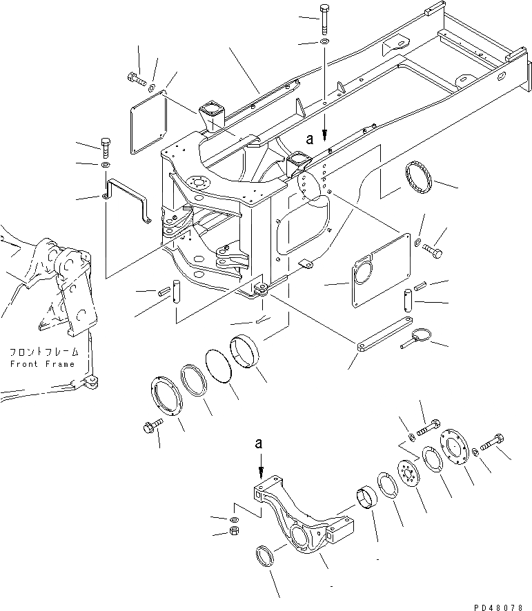 Схема запчастей Komatsu WA450-3-X - ЗАДН. РАМА (С ECSS)(№-) РАМА И ЧАСТИ КОРПУСА