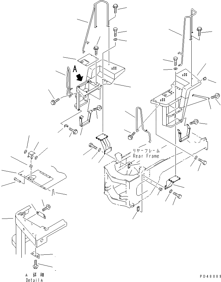 Схема запчастей Komatsu WA450-3-X - ЗАДН. КРЫЛО И ЛЕСТНИЦА(№-) РАМА И ЧАСТИ КОРПУСА
