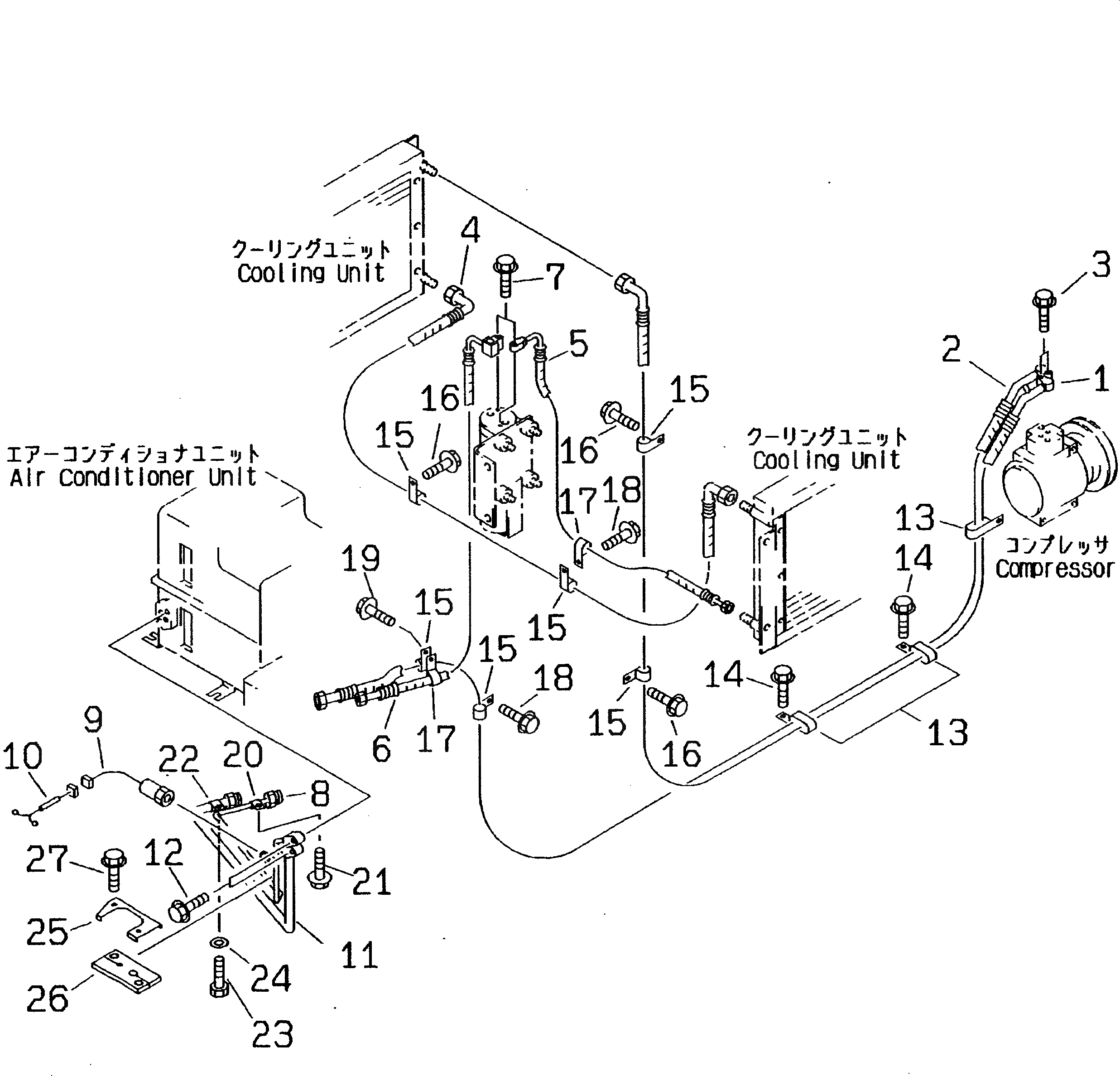 Схема запчастей Komatsu WA450-3-X - КОМПОНЕНТЫ КОНДИЦИОНЕРА (/8) (ЛИНИЯ КОМПРЕССОРА)(№-) РАМА И ЧАСТИ КОРПУСА