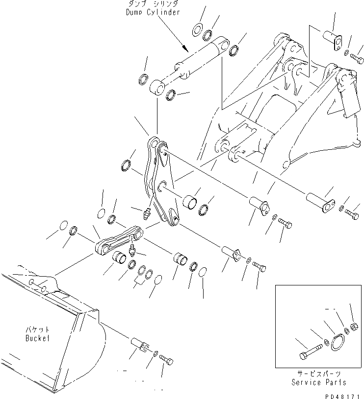 Схема запчастей Komatsu WA450-3-X - КОЛЕНЧАТЫЙ РЫЧАГ (КОВШ АВТОМАТИЧ. УРОВЕНЬING И УДАЛЕНН. КОВШ ПОЗИЦИОНЕРСИСТЕМАS)(№-) РАБОЧЕЕ ОБОРУДОВАНИЕ