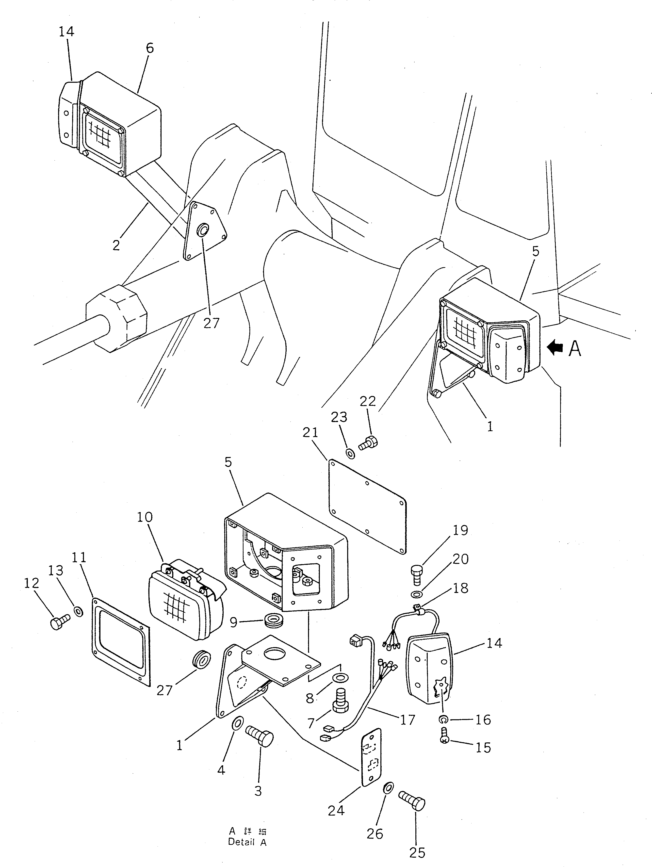 Схема запчастей Komatsu WA470-1 - ЭЛЕКТРИКА (ПЕРЕДН. ОСВЕЩЕНИЕ)(№-9999) КОМПОНЕНТЫ ДВИГАТЕЛЯ И ЭЛЕКТРИКА