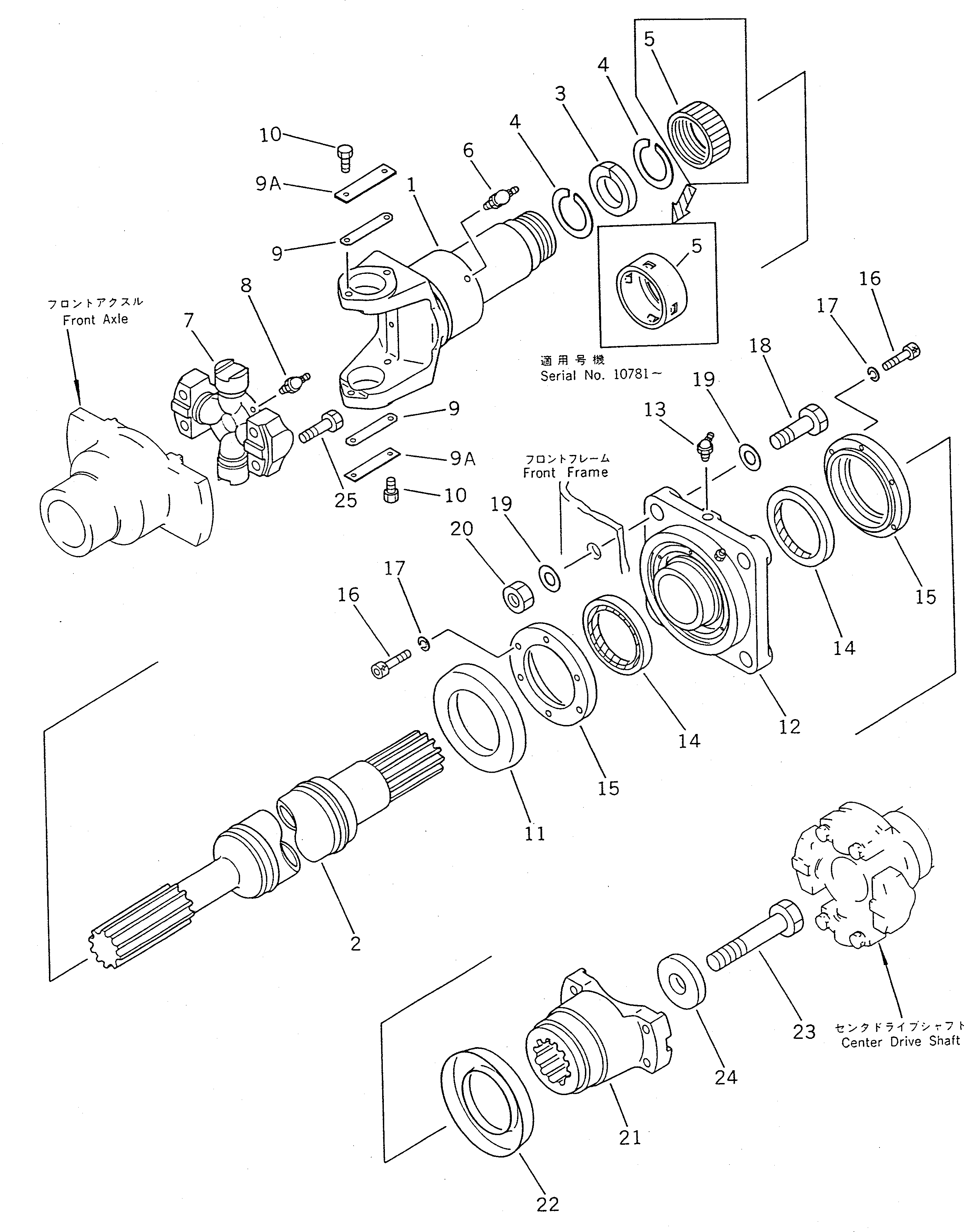 Схема запчастей Komatsu WA470-1 - ВЕДУЩ. ВАЛ (ПЕРЕДН.) ВЕДУЩ. ВАЛ¤ ДИФФЕРЕНЦ. И КОЛЕСА