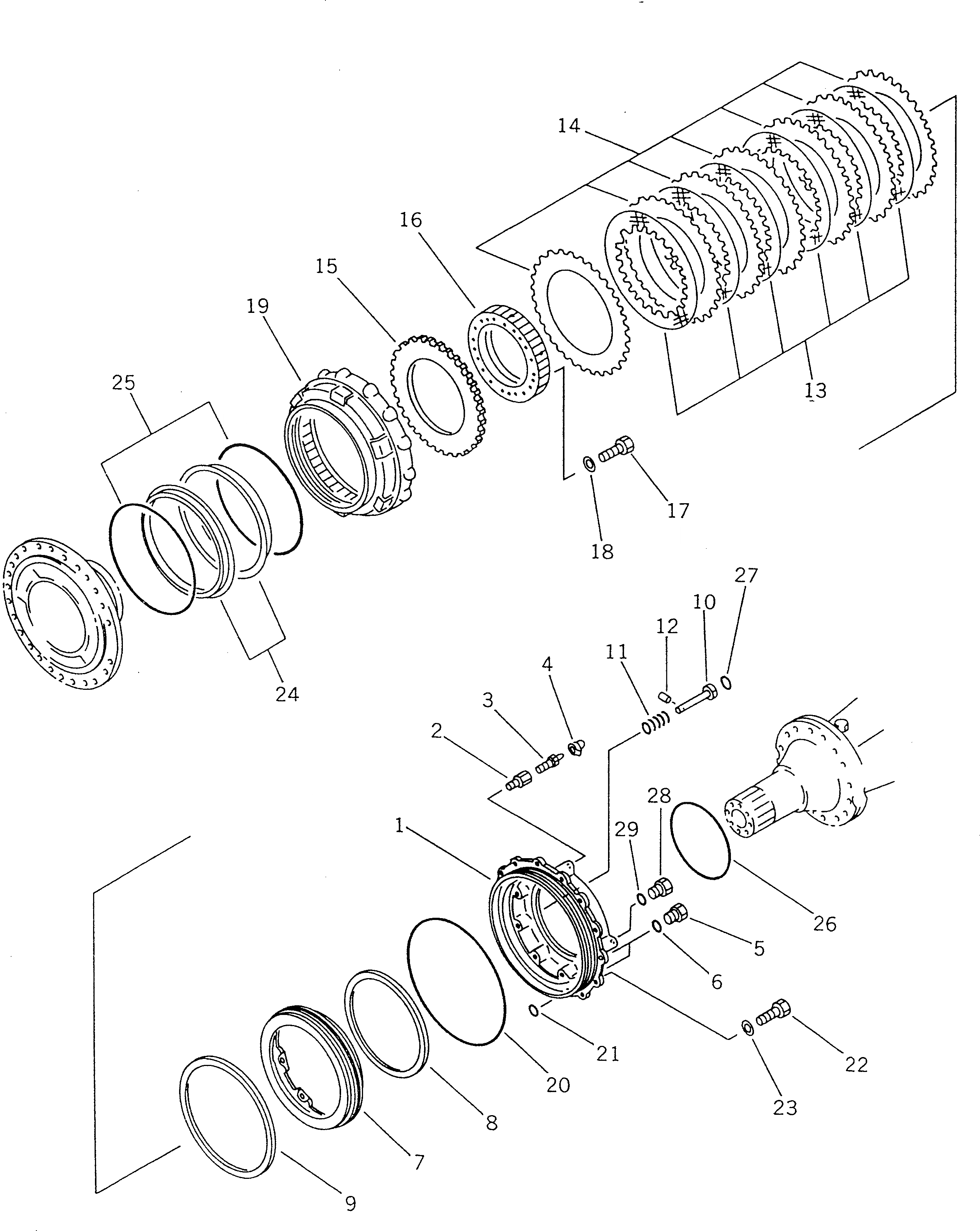 Схема запчастей Komatsu WA470-1 - ПЕРЕДНИЕ ТОРМОЗА(№-) ВЕДУЩ. ВАЛ¤ ДИФФЕРЕНЦ. И КОЛЕСА