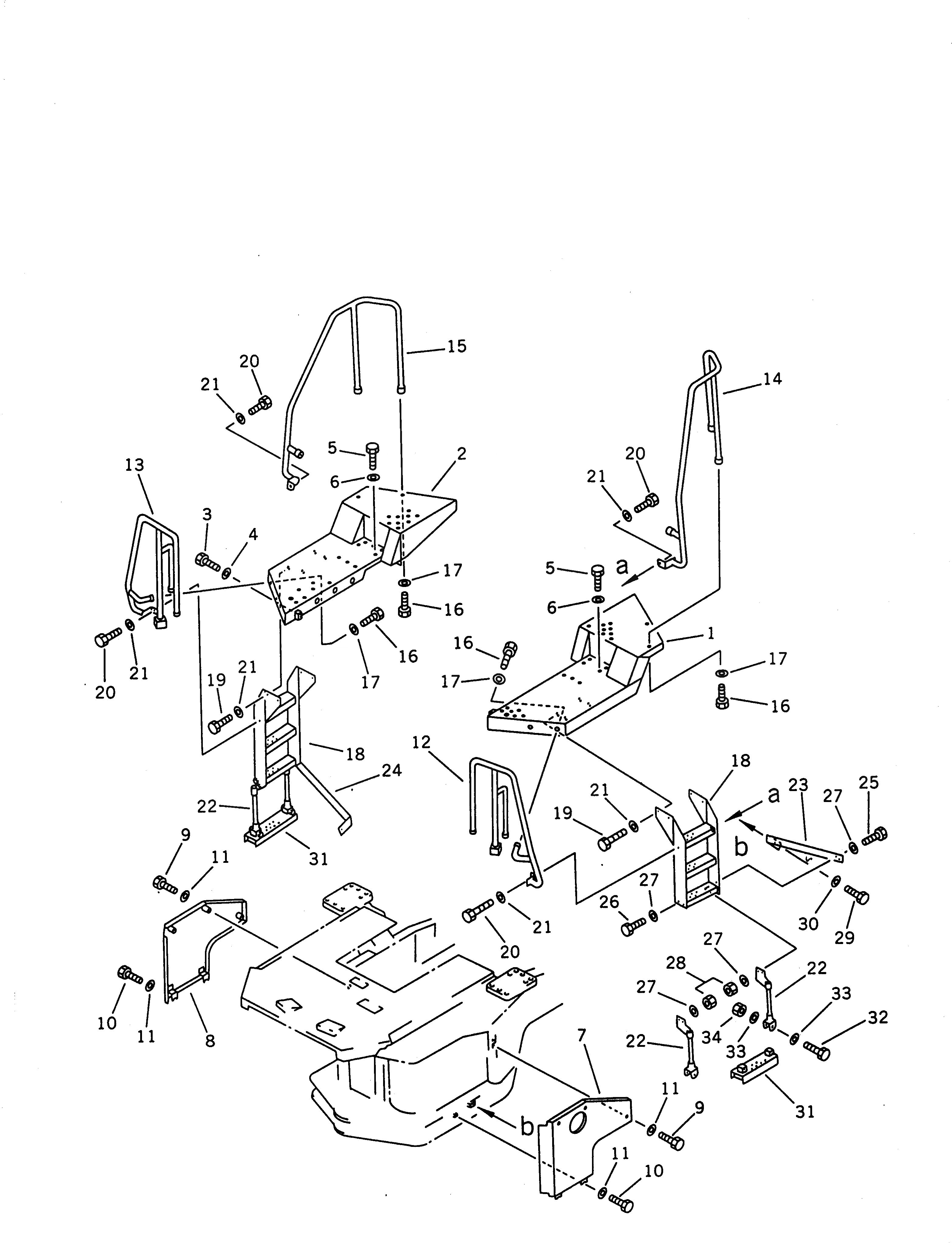 Схема запчастей Komatsu WA470-1 - ПОЛ И ЛЕСТНИЦА (БЕЗ КАБИНЫ)(№-9999) РАМА И ЧАСТИ КОРПУСА