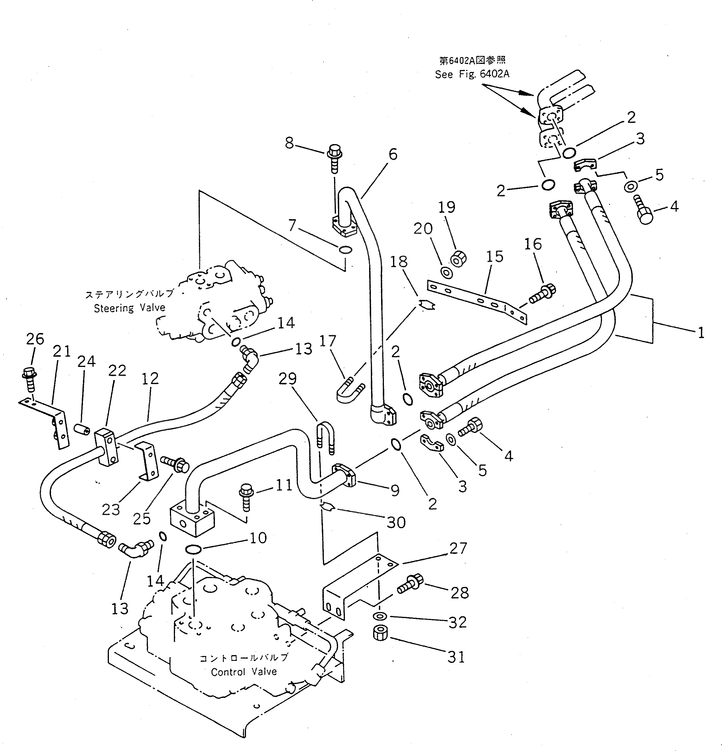 Схема запчастей Komatsu WA470-1 - ГИДРОЛИНИЯ (ИЗ НАСОСА В КЛАПАН /)(№-) УПРАВЛ-Е РАБОЧИМ ОБОРУДОВАНИЕМ