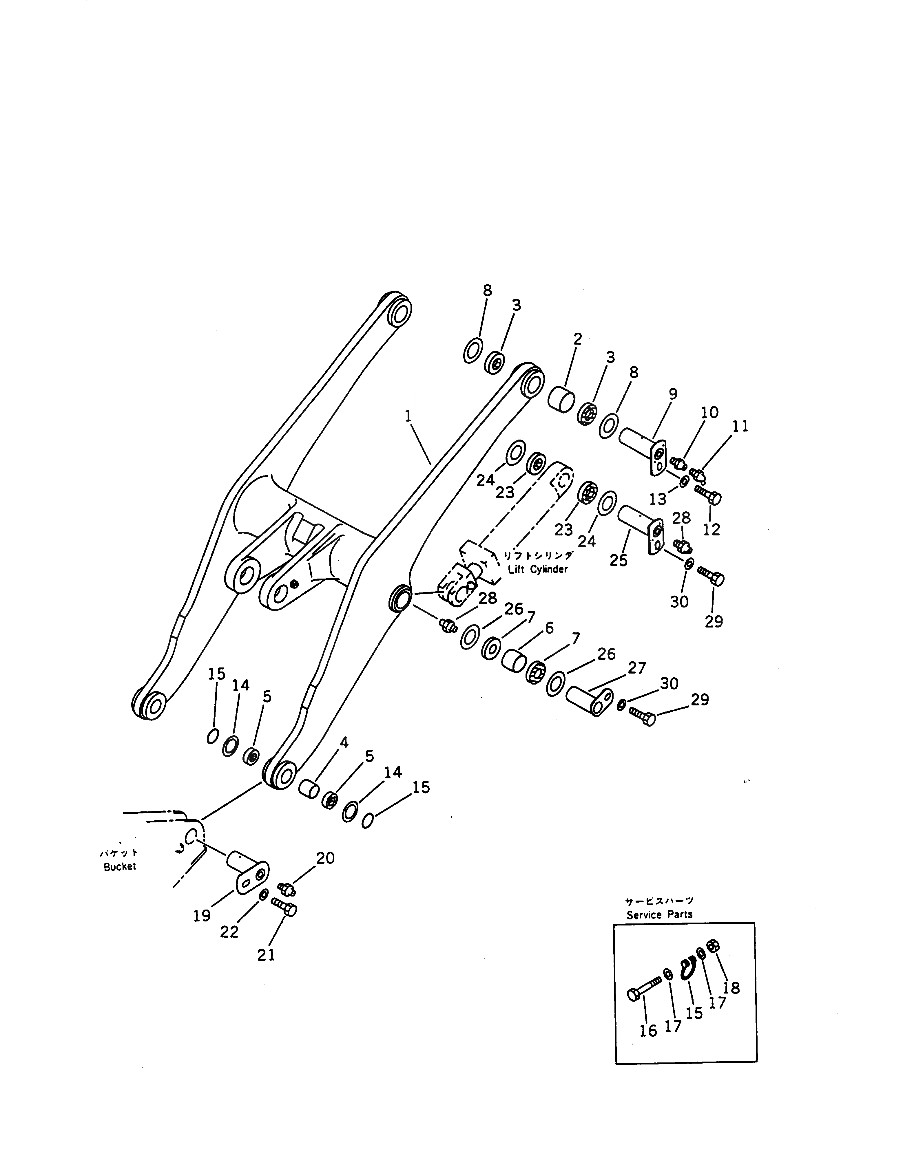 Схема запчастей Komatsu WA470-1 - РУКОЯТЬ РАБОЧЕЕ ОБОРУДОВАНИЕ