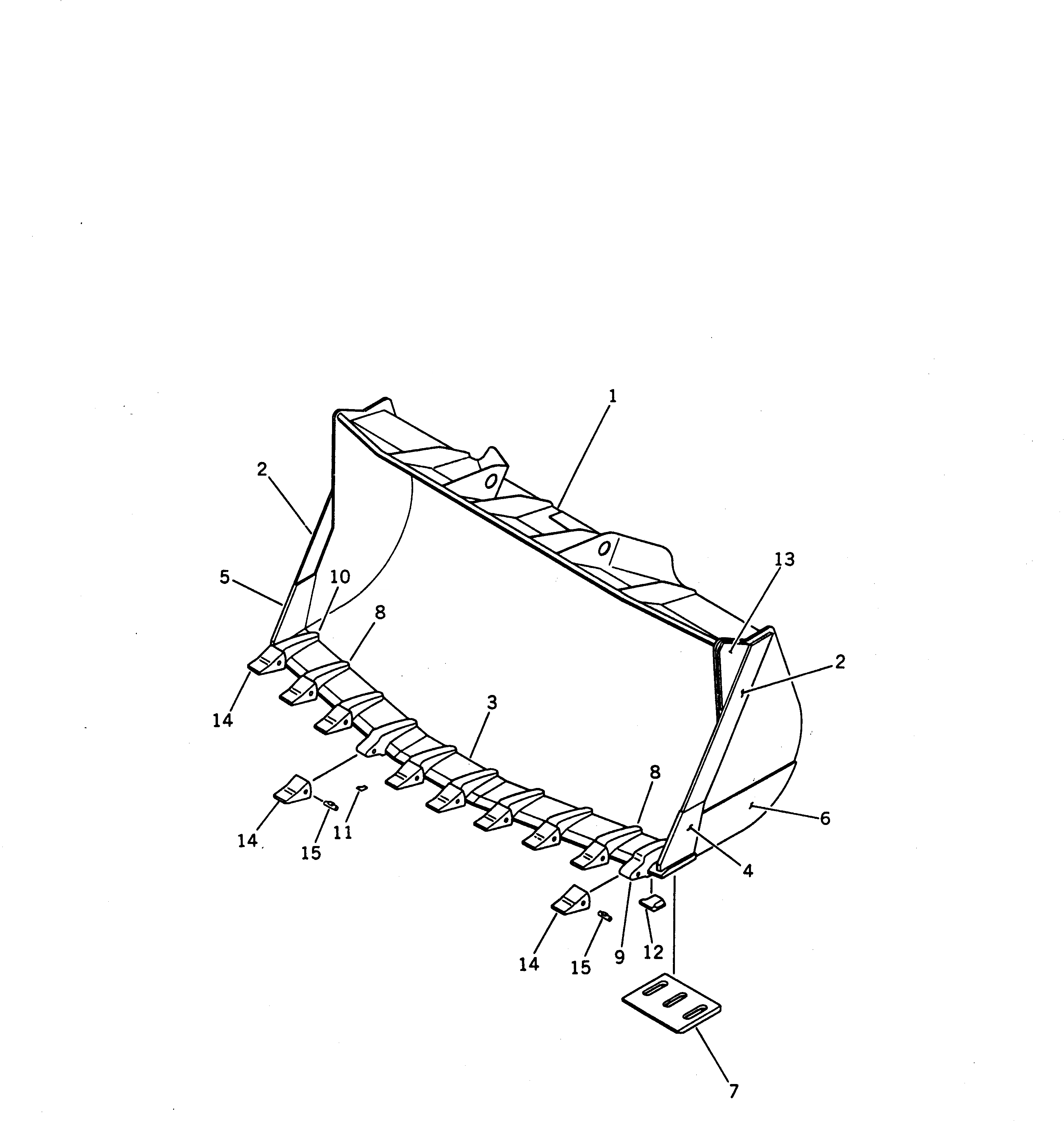 Схема запчастей Komatsu WA470-1 - ROCK КОВШ¤ V-ОБРАЗН КРОМКА .M (С ЗУБЬЯМИ)(№-) РАБОЧЕЕ ОБОРУДОВАНИЕ