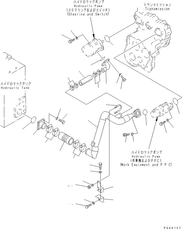Схема запчастей Komatsu WA470-3 - ГИДРОЛИНИЯ (ВСАСЫВ. ЛИНИЯ)(№-) УПРАВЛ-Е РАБОЧИМ ОБОРУДОВАНИЕМ