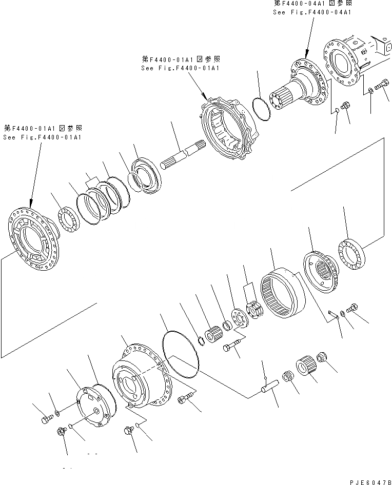 Схема запчастей Komatsu WA470-3 - ПЕРЕДНИЙ МОСТ (ПЕРЕДН. КОНЕЧНАЯ ПЕРЕДАЧА) (ОХЛАДИТЕЛЬ ТОРМОЗОВ) СИЛОВАЯ ПЕРЕДАЧА