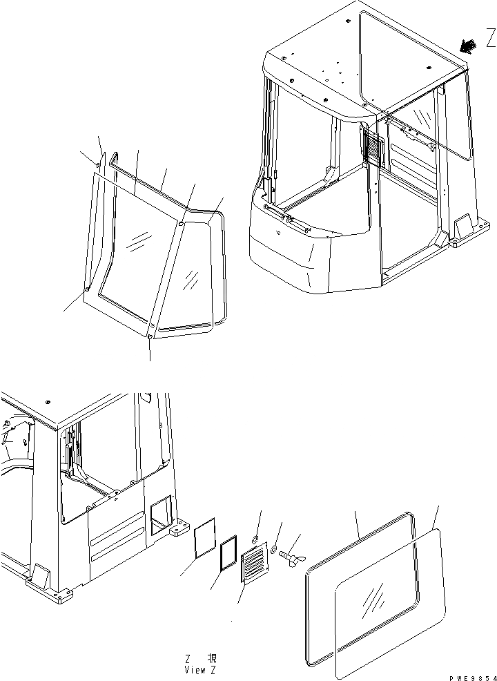 Схема запчастей Komatsu WA470-3 - КАБИНА (ОКНА)(№-) КАБИНА ОПЕРАТОРА И СИСТЕМА УПРАВЛЕНИЯ