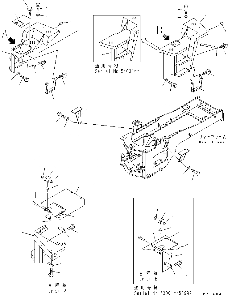 Схема запчастей Komatsu WA470-3 - ЗАДН. КРЫЛО И ЛЕСТНИЦА ЧАСТИ КОРПУСА