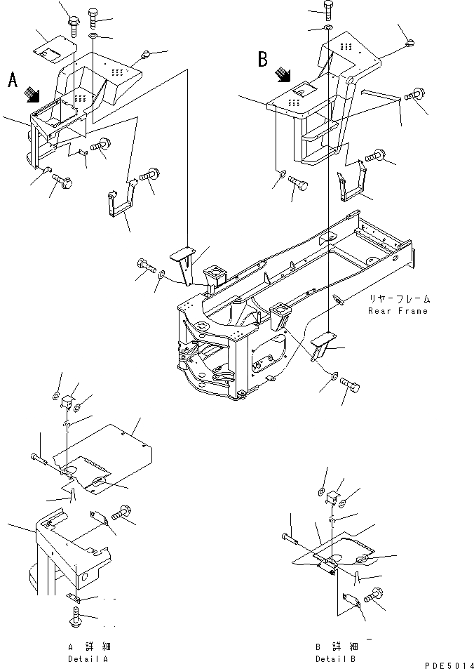 Схема запчастей Komatsu WA470-3 - ЗАДН. КРЫЛО И ЛЕСТНИЦА (С АВТОМАТИЧ. СМАЗКОЙ)(№-) ЧАСТИ КОРПУСА