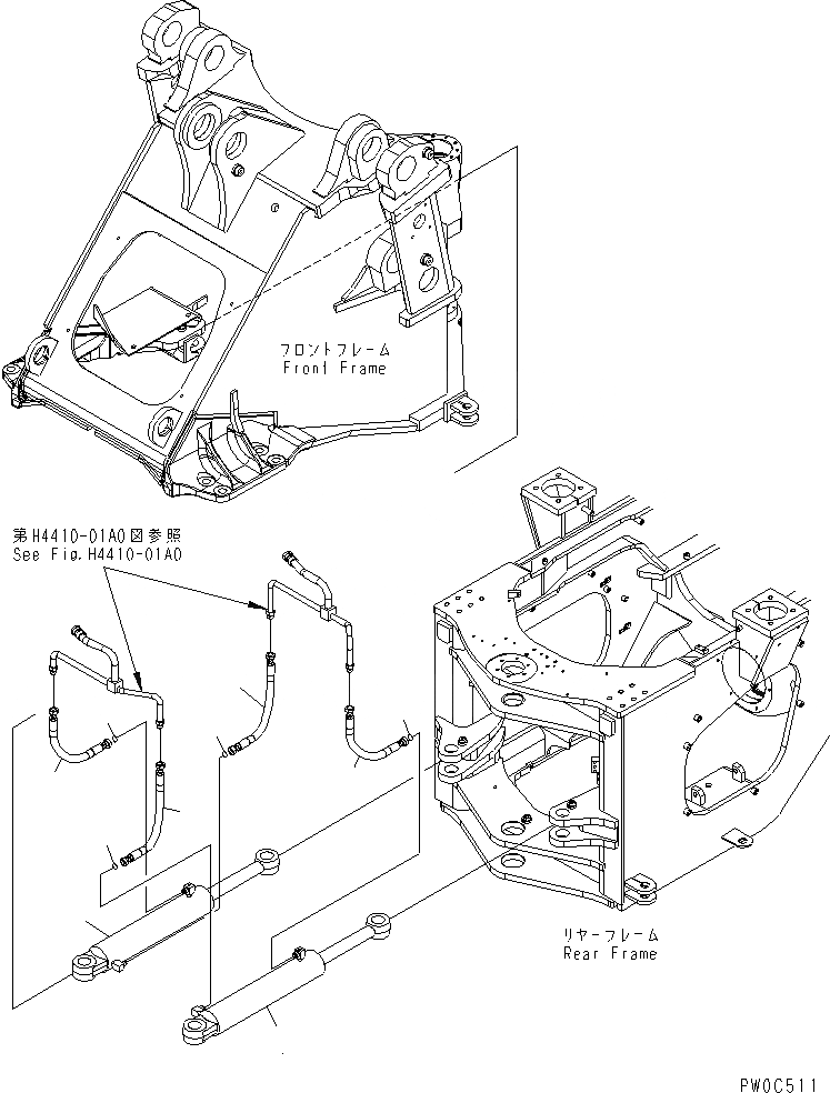 Схема запчастей Komatsu WA470-5 - ЦИЛИНДР РУЛЕВ. УПР-Я (ПАТРУБКИ ЦИЛИНДРА РУЛЕВ. УПРАВЛ-Я) ОСНОВНАЯ РАМА И ЕЕ ЧАСТИ