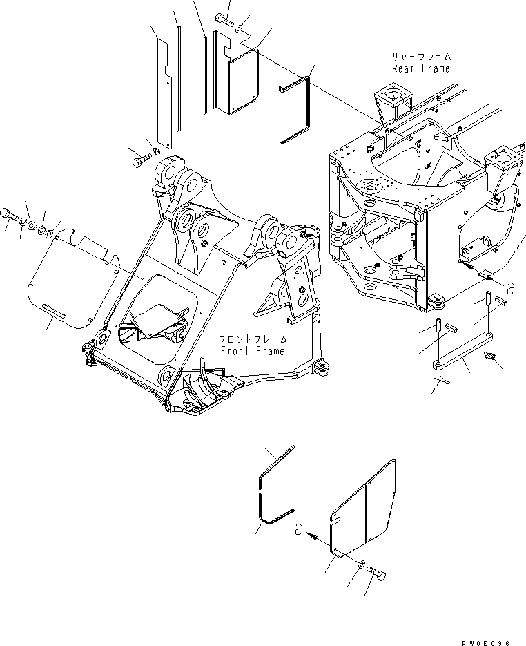 Схема запчастей Komatsu WA470-5 - БЛОКИРОВКА И КРЫШКИ(ДЛЯ АВТОМАТИЧ. СМАЗ. И КРОМЕ ЯПОН.) ОСНОВНАЯ РАМА И ЕЕ ЧАСТИ