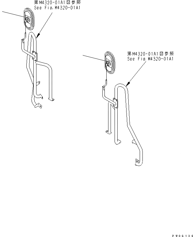 Схема запчастей Komatsu WA470-5 - ЗЕРКАЛА(ЗАДН. VIEW MIRROR) (ТУННЕЛЬН. СПЕЦ-Я.) ЧАСТИ КОРПУСА