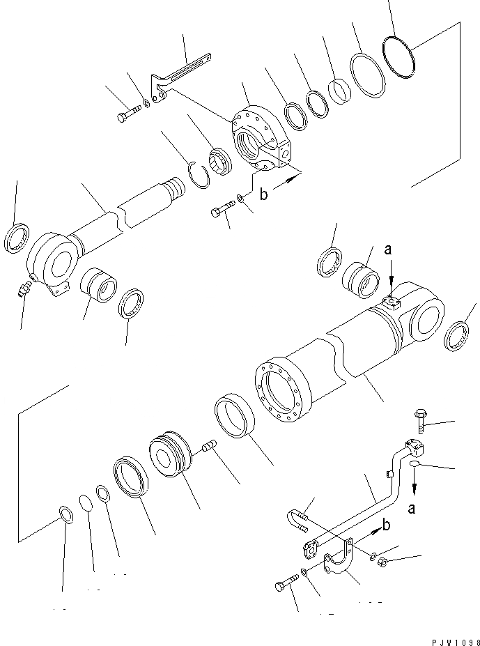 Схема запчастей Komatsu WA470-5 - ЦИЛИНДР КОВША (ВНУТР. ЧАСТИ) ОСНОВН. КОМПОНЕНТЫ И РЕМКОМПЛЕКТЫ