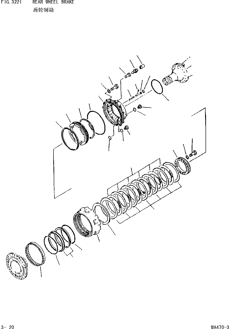 Схема запчастей Komatsu WA470-DZ-3 - ЗАДНИЕ ТОРМОЗА [ВЕДУЩ. ВАЛ,ДИФФЕРЕНЦ. И КОЛЕСН. ТОРМОЗ]