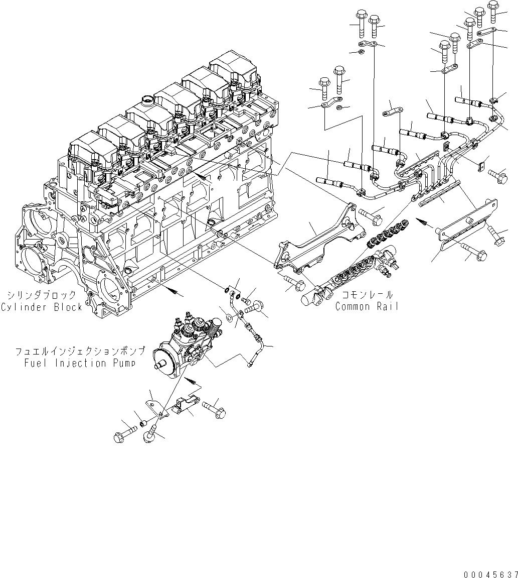Схема запчастей Komatsu WA470-6 LC - ТОПЛИВН. ПОДАЮЩ. ТРУБЫ И СИСТЕМА СМАЗКИ МАСЛОПРОВОДЯЩАЯ ЛИНИЯ AA ДВИГАТЕЛЬ