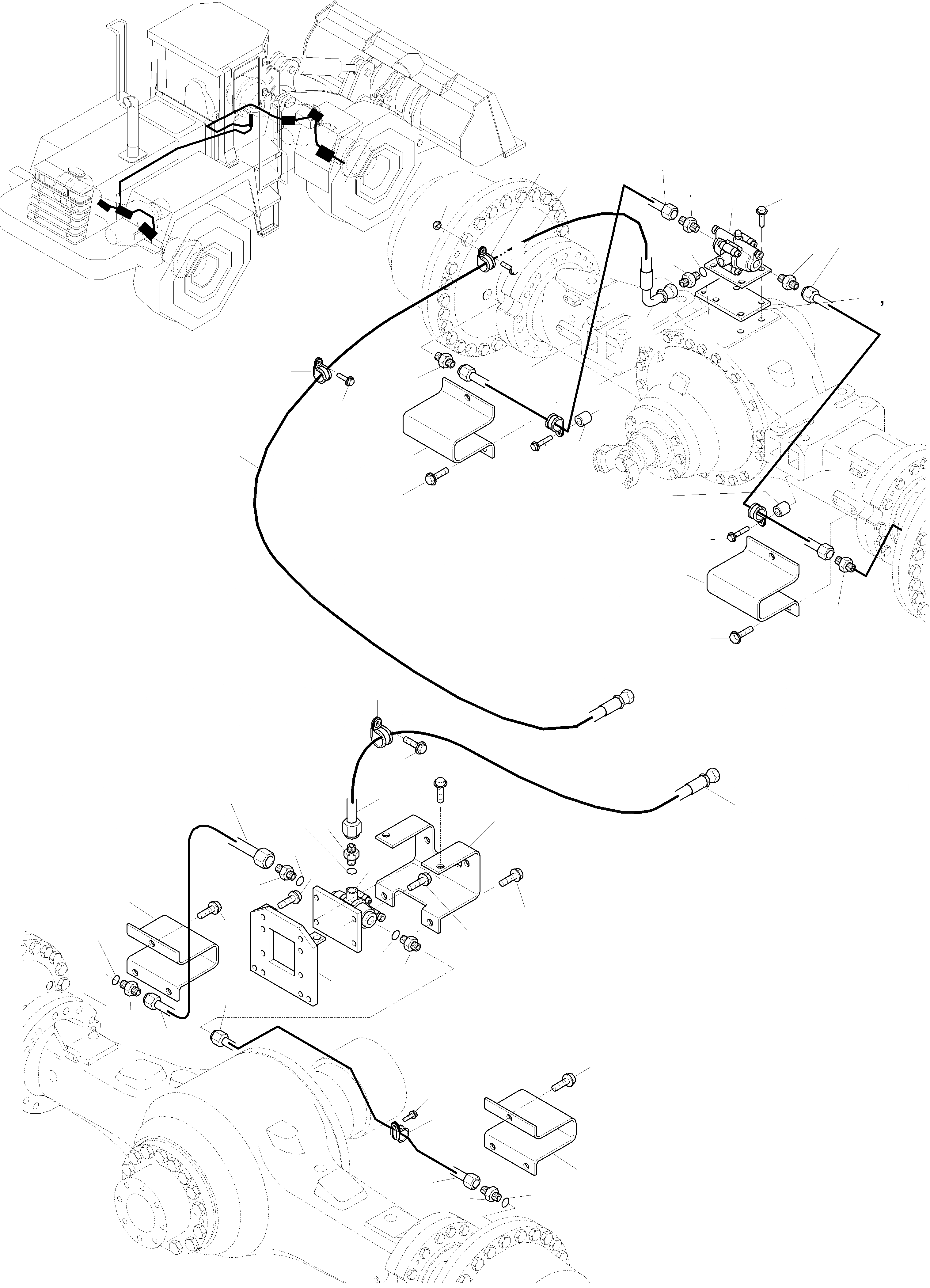 Схема запчастей Komatsu WA470-3 active - ТОРМОЗНАЯ ГИДРОЛИНИЯ ДЛЯ ПЕРЕДН. И ЗАДН. МОСТ 9 ТОРМОЗ. СИСТЕМА