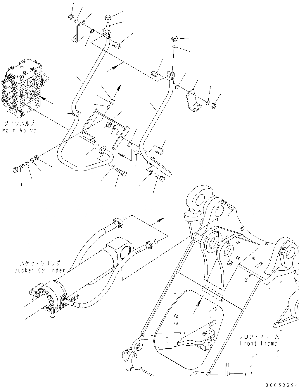 Схема запчастей Komatsu WA470-6 - ГИДРОЛИНИЯ (ЛИНИЯ ГИДРОЦИЛИНДРА КОВША) (ДЛЯ 3-Х СЕКЦИОНН. КЛАПАН) H ГИДРАВЛИКА