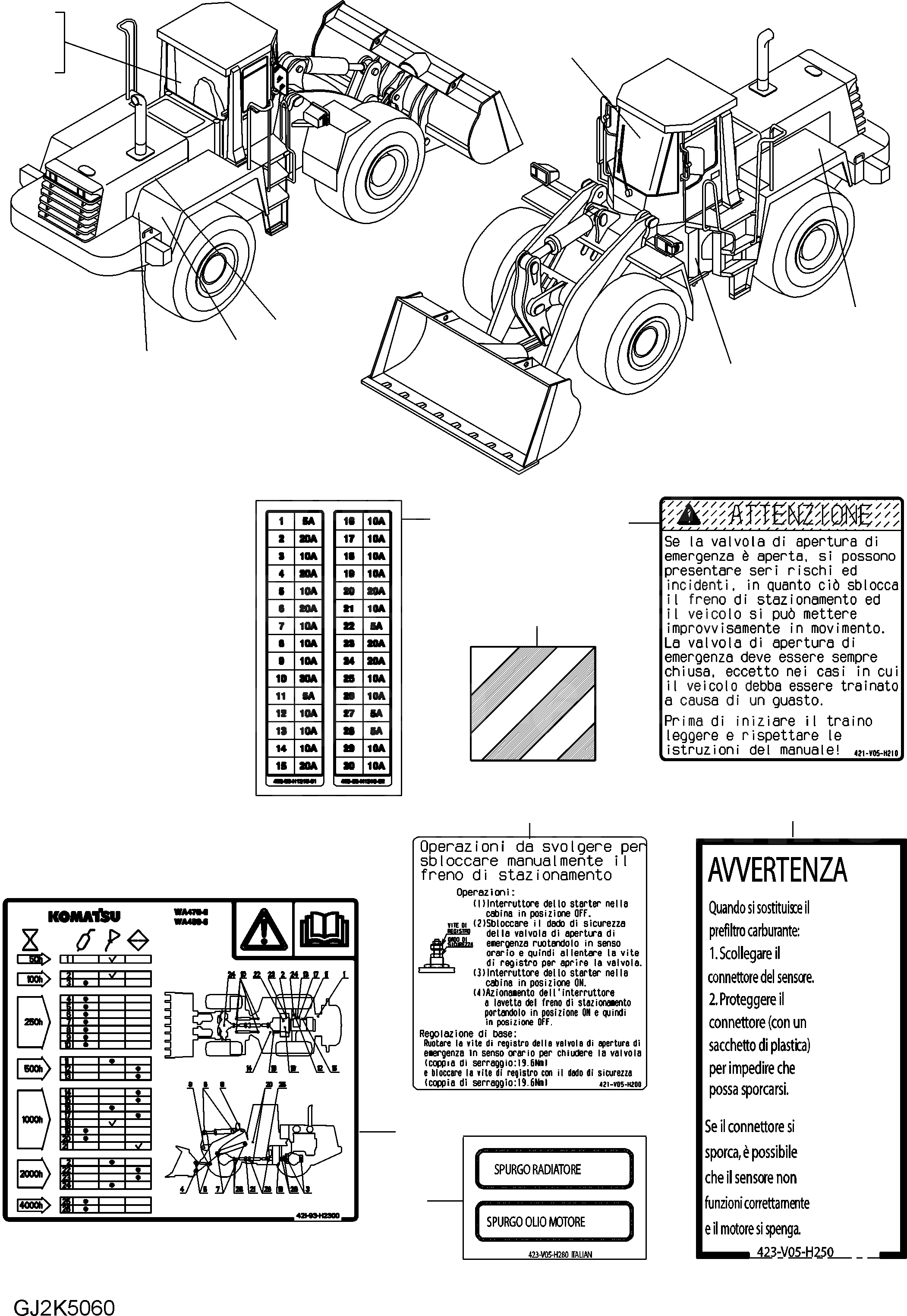 Схема запчастей Komatsu WA470-6 - ТАБЛИЧКИ (ИТАЛИЯ) U МАРКИРОВКА