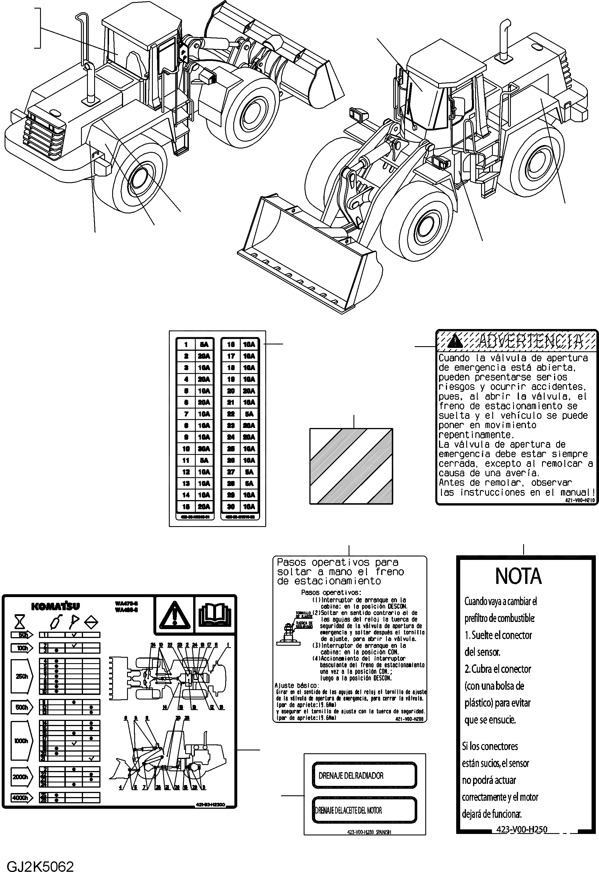 Схема запчастей Komatsu WA470-6 - ТАБЛИЧКИ (ИСПАНИЯ) U МАРКИРОВКА