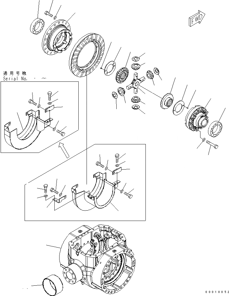 Схема запчастей Komatsu WA480-5 - ЗАДН. МОСТ (ДИФФЕРЕНЦ. НЕСУЩИЙ ЭЛЕМЕНТ) СИЛОВАЯ ПЕРЕДАЧА