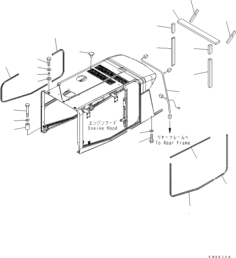 Схема запчастей Komatsu WA480-5 - КАПОТ (ЩИТКИ И ЭЛЕМЕНТЫ КРЕПЛЕНИЯ) ЧАСТИ КОРПУСА